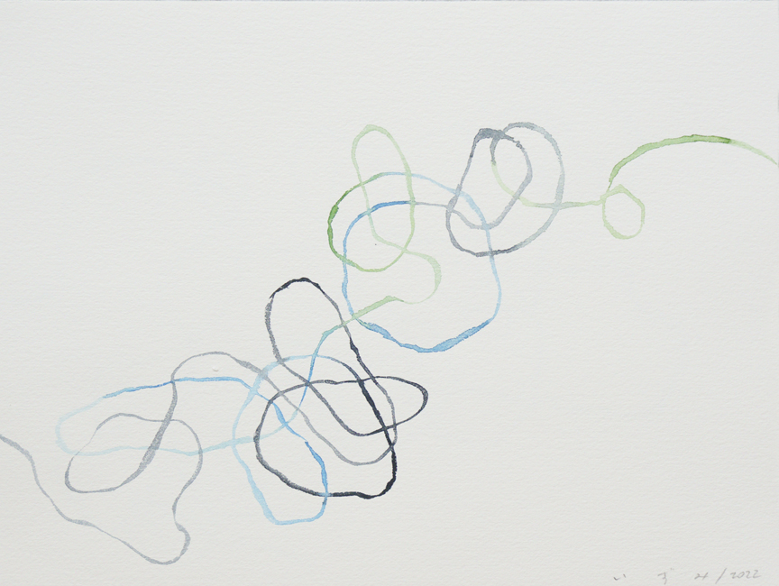 Blaue Fäden 03, 2022, 24 x 32 cm, Aquarell