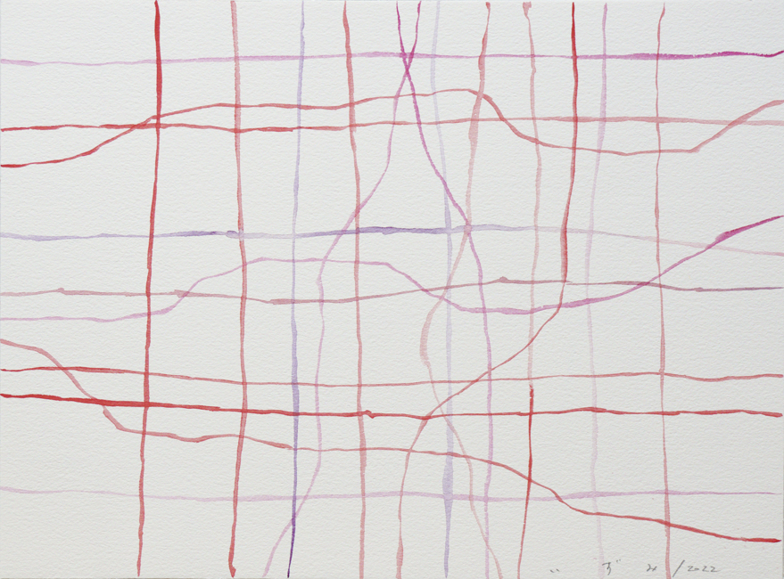 Rote Linien 02, 2022, 23 x 32 cm, Aquarell